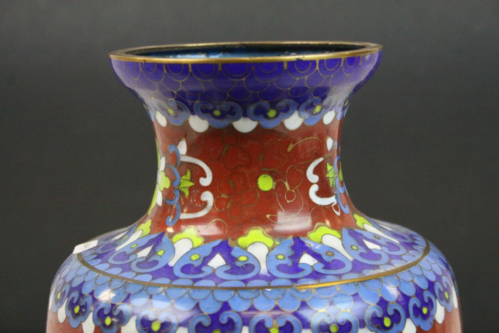 20th C large Cloisonné flower decorated vase - Image 2 of 3