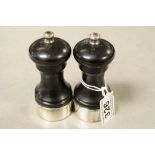 Pair of Hallmarked Silver & Ebony Pepper grinders by Mappin & Webb, each one approx 11cm tall
