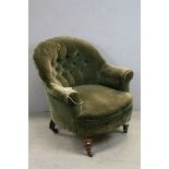 Victorian Upholstered Armchair raised on Turned Legs with Castors