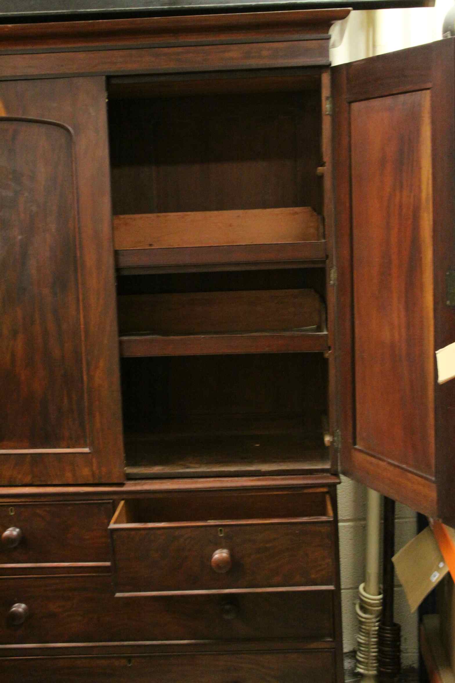 George III Mahogany Linen Press, the upper section with Twin Panel Doors opening to reveal to - Image 3 of 3