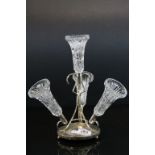 Silver plated epergne with cut glass trumpets