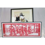 Oriental school a signed portrait of Geisha another a fretwork picture of Geishas (2)