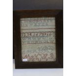 Small 19th Century Oak framed & glazed Sampler approx 24 x 18.5cm