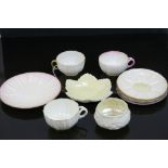 Group of Belleek ceramics to include cups and saucers, sugar bowl, leaf dishes etc