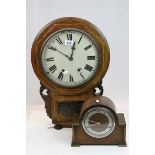 Antique two train wall clock and a mid 20th century bracket clock with Westminster chime