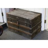 19th century Wooden Iron Bound Travelling Trunk, 83cms long x 54cms high