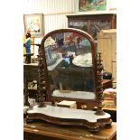 Victorian Mahogany Dome Top Swing Mirror with Barley-Twist Supports and Marble Top Stand raised on