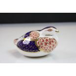 Royal Crown derby ceramic Paperweight, modelled as a Bird, with Gold stopper, approx 11cm long