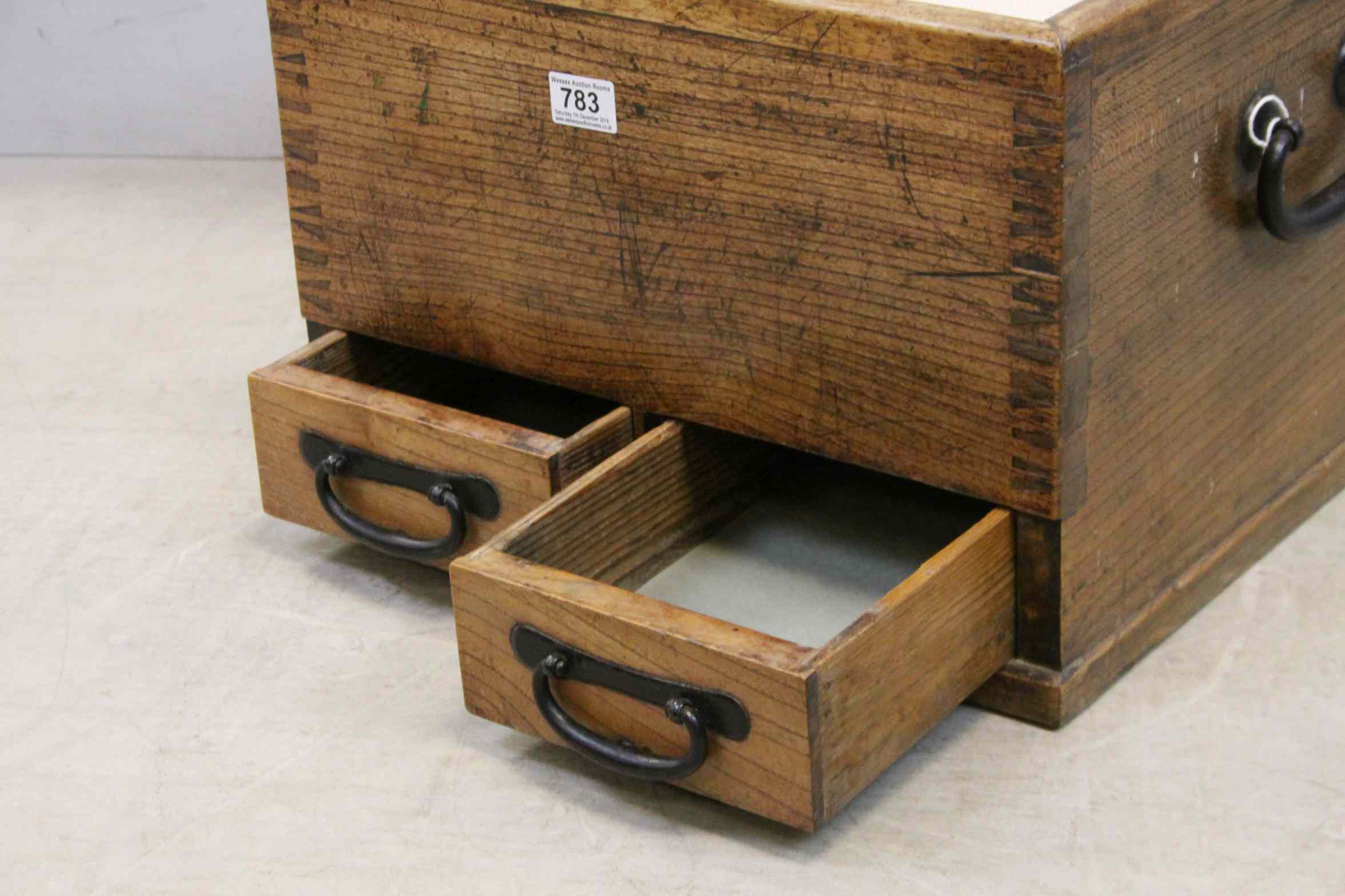 Wooden two drawer chest with iron handles - Image 3 of 3