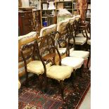Pair of Victorian Rosewood Balloon Back Dining Chairs together with Three Single Victorian Balloon
