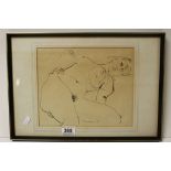 Framed & glazed Pen & Ink Nude study, marked in pencil to verso "David Tindle", also marked "Mrs