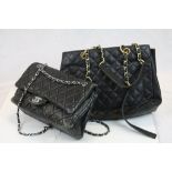 Black Chanel textured handbag (broken handle) together with one other quilted Chanel handbag, both