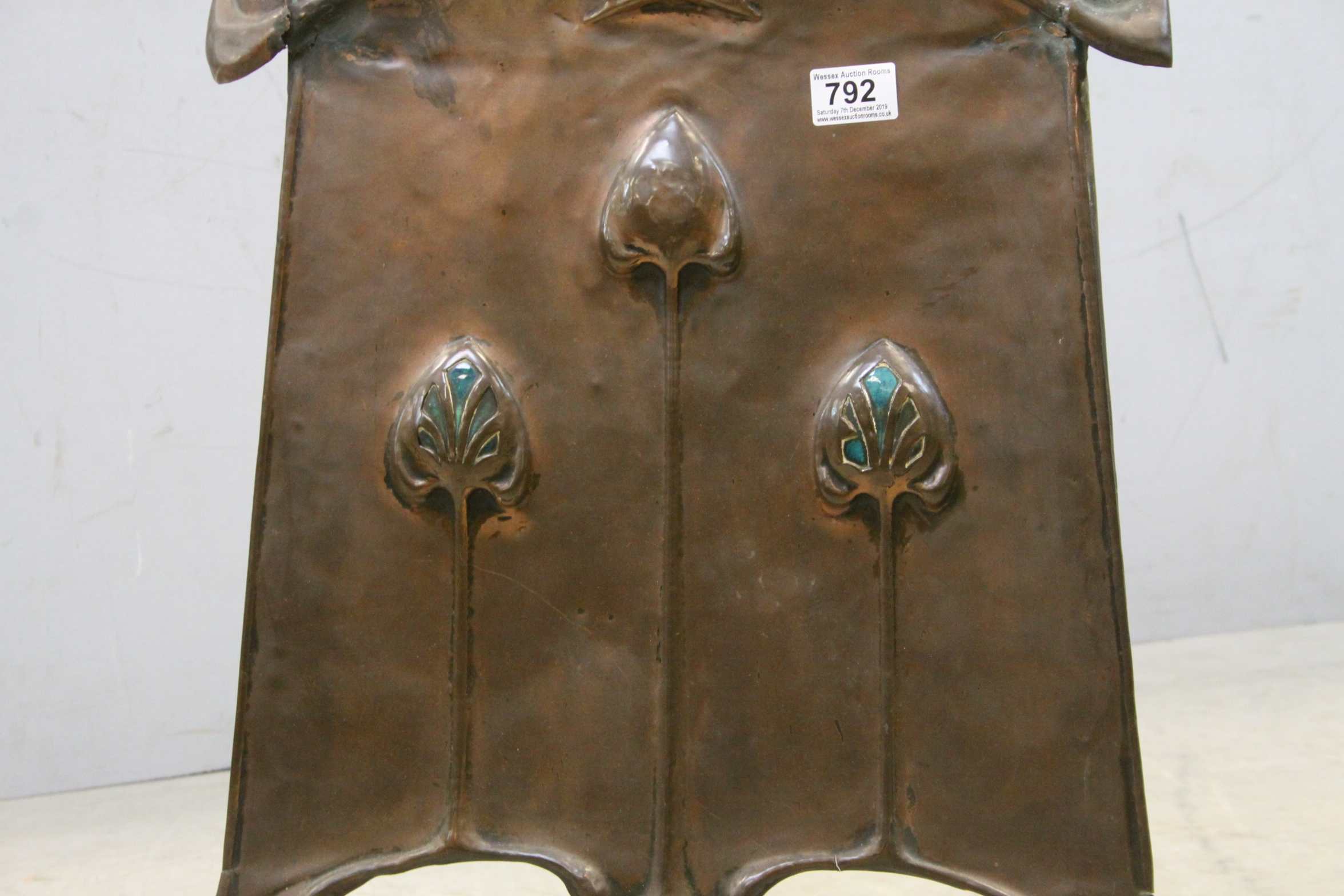 An early 20th century art Nouveau copper fire screen with enamel inlay . - Image 2 of 3