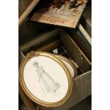 Group of pictures and prints to include a still life oil painting, framed fashion plates and a