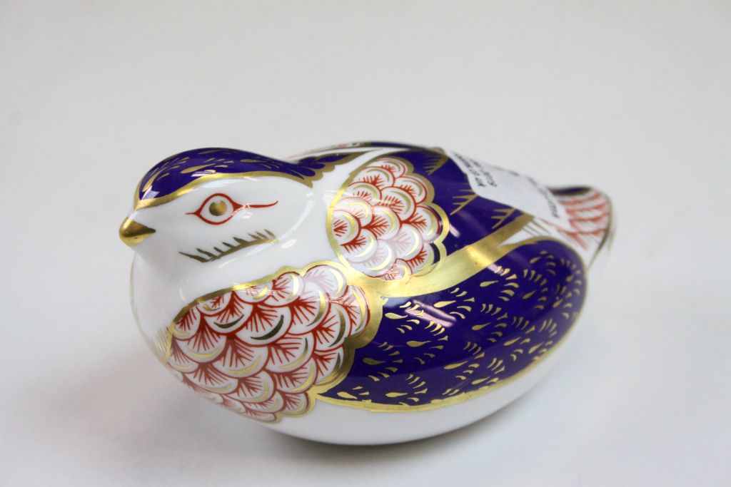 Royal Crown derby ceramic Paperweight, modelled as a Bird, with Gold stopper, approx 11cm long - Image 2 of 3