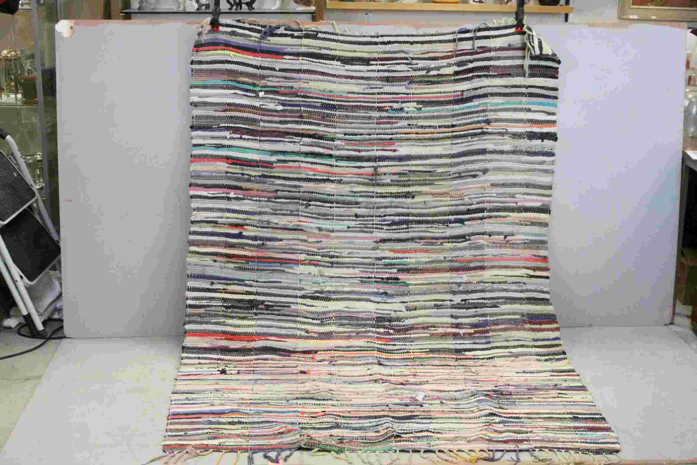 Hand Knotted Kelim Style Mulit-coloured Striped Rug, approx. 215cms x 140cms
