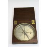 19th Century Oak cased Compass with glazed silvered dial & brass fittings, case approx 15.5 x 15.5 x