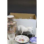 Group of ceramics and glassware to include oriental vase, Beswick horse Spirit of Freedom, decanters