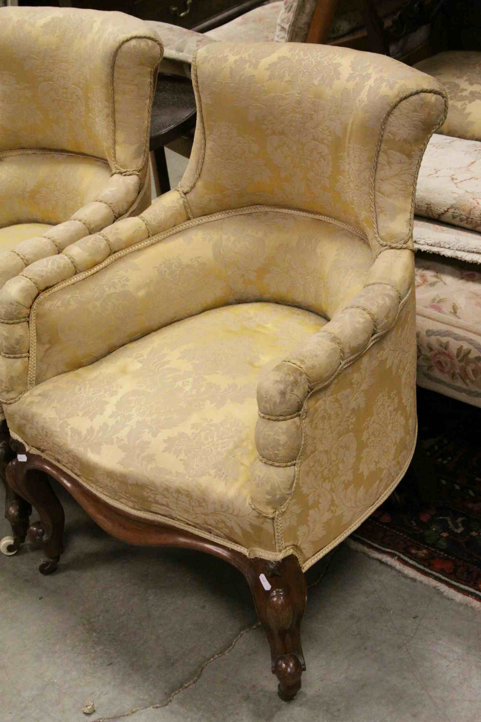 Pair of 19th century Mahogany Framed Tub Armchairs upholstered in matching yellow mustard fabric, - Image 3 of 4