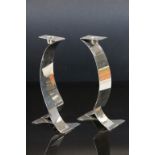 Pair of chrome modernist shaped candlesticks