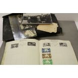Vintage Album of World Stamps and a folder of mixed vintage Photographs and other Ephemera