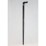 Vintage carved Ebony Walking stick with stylized Dog head handle, approx 89cm long