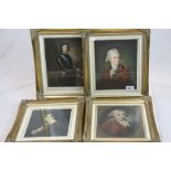 Four framed and glazed coloured engravings indistinctly signed in pencil with blind stamps of 17th &