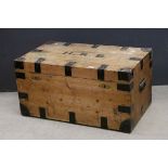 Victorian Pine Iron Bound Travelling Trunk, 92cms wide x 49cms high