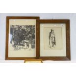 Three vintage framed & glazed Engravings, the largest depicting a Shepherd with flock, measures