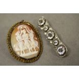 Vintage White metal & Rock crystal Brooch, stone set Yellow metal Ring plus a Three Graces Shell