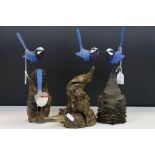 Three hand carved wooden Bill Van Ravenstein bird sculptures