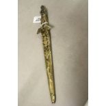 Vintage Art nouveau style Romantic Dagger with Brass handle & scabbard, the handle featuring a