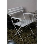 Set of Four White Painted Wooden Slatted and Metal Folding Garden Chairs