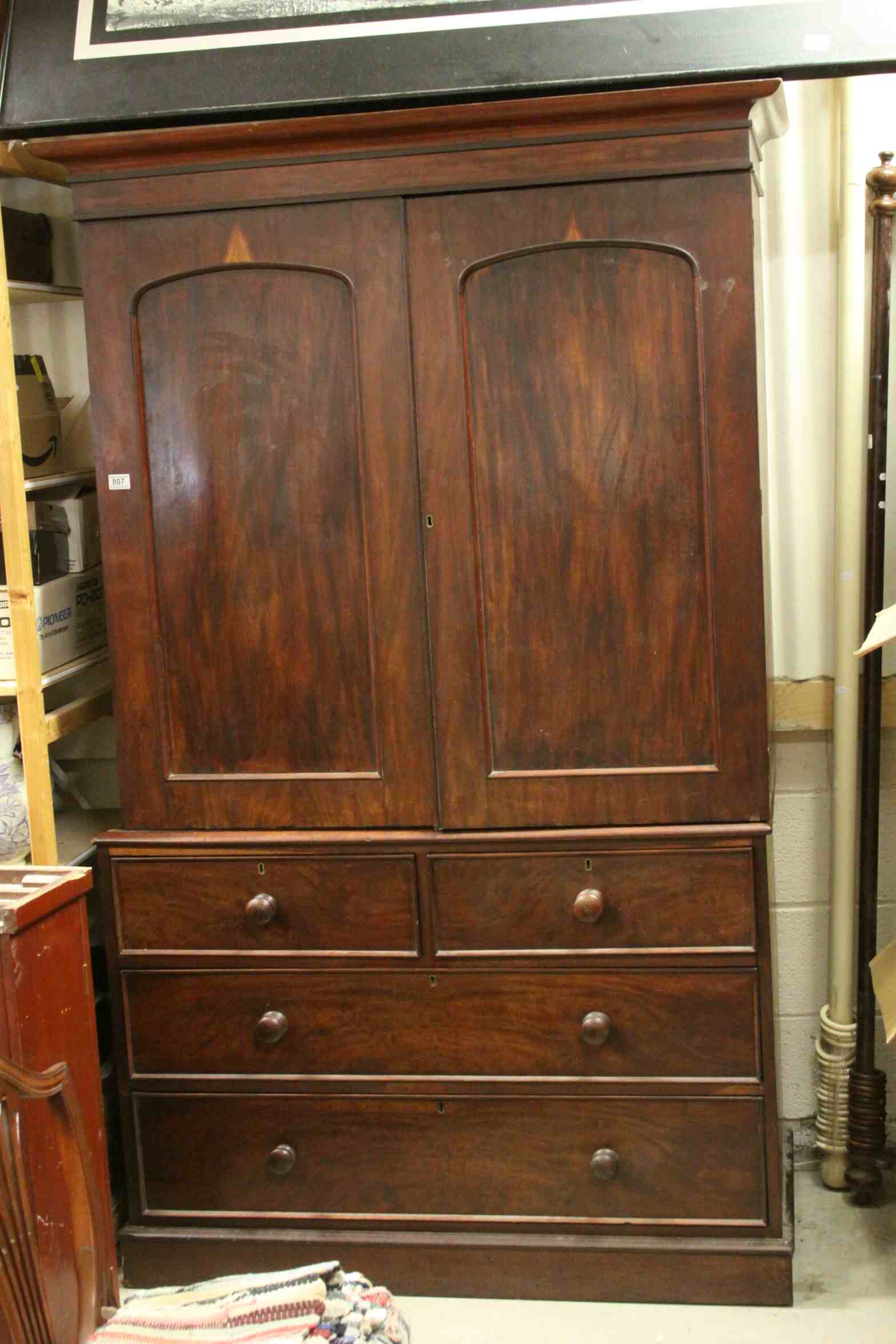 George III Mahogany Linen Press, the upper section with Twin Panel Doors opening to reveal to