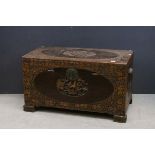 South East Asian Heavily Carved Camphor Wood Chest / Blanket Box, 104cms long x 59cms high