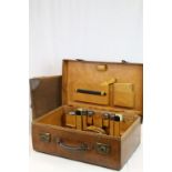 Early 20th Century Gents Leather Vanity Suitcase by Mappin & Webb with Canvas outer cover and part