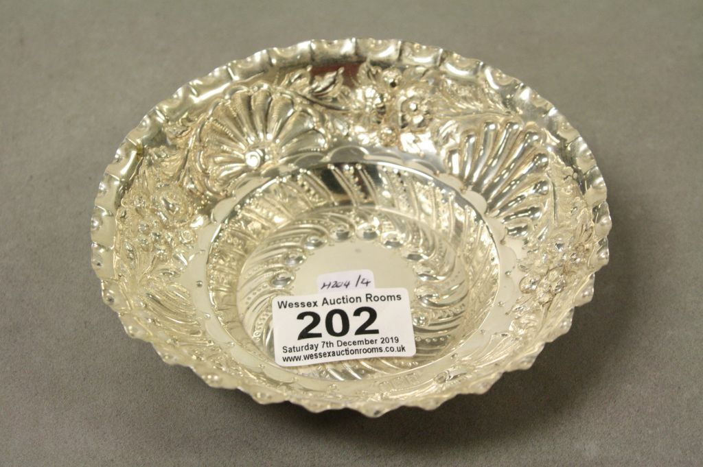London 1896 silver bowl, embossed decoration 'Charles Edward'