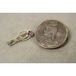 Arts & Crafts style Silver Brooch set with Amethyst plus an 1890 Silver Crown coin in Brooch mount