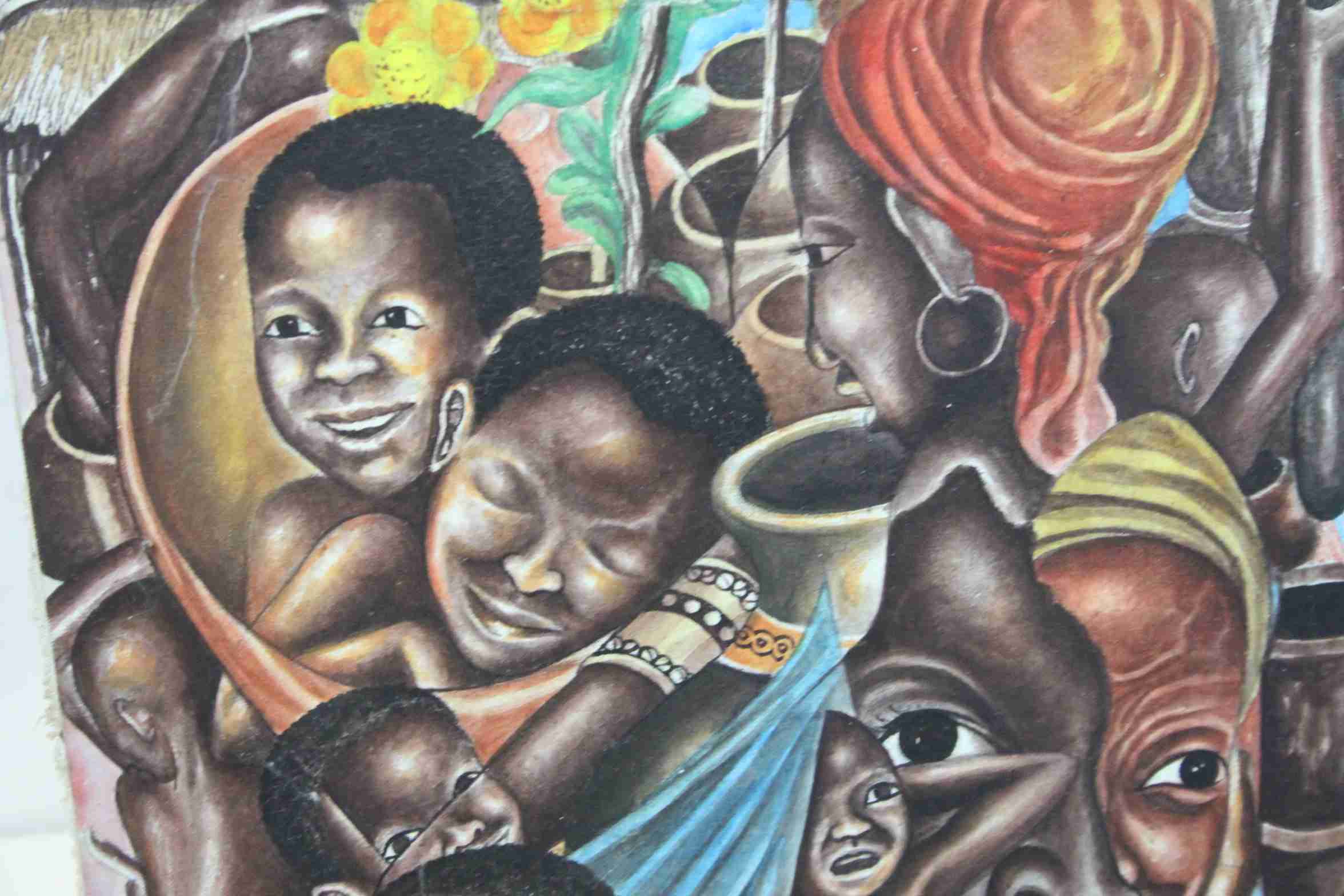 Max Kamundi contemporary oil on canvas african figures titled A LOVING FAMILY dimensions 45 x 35. - Image 2 of 2