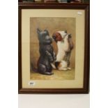 Framed oil painting study of a Jack Russell and Scottie Terrier