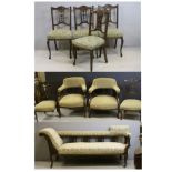 Victorian Walnut Nine Piece Parlour Salon Suite comprising Chaise-Lounge, Four Dining Chairs, Two