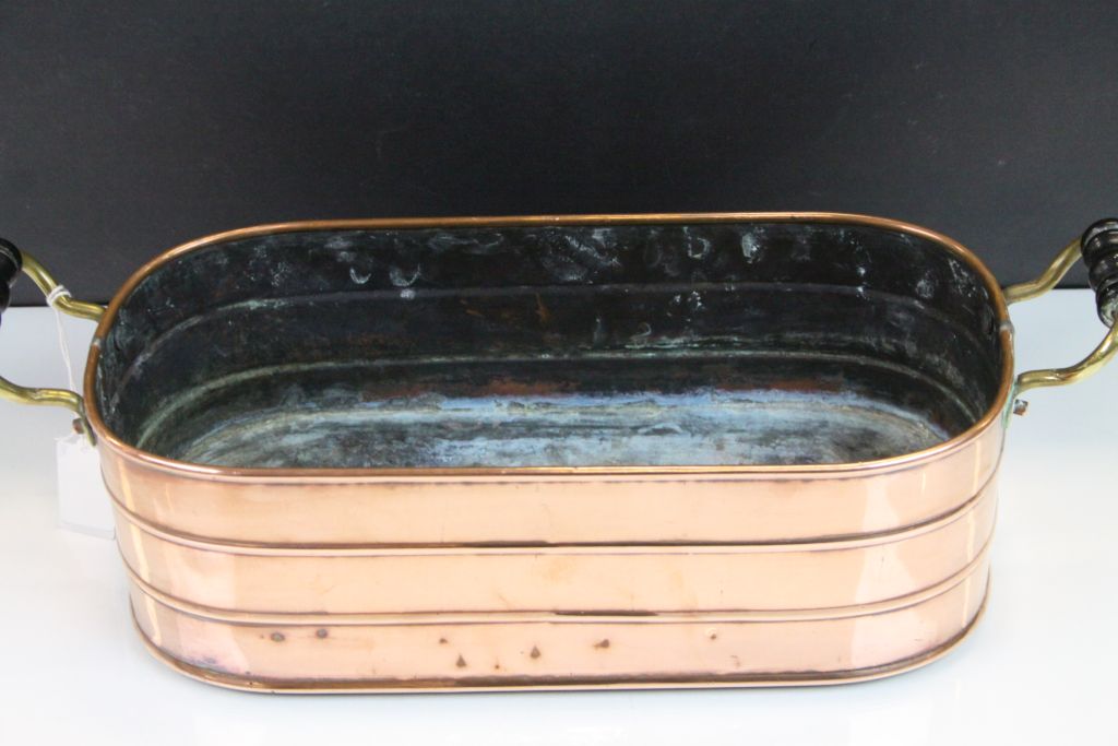 Vintage Copper Planter with Turned Wooden and Brass Handles - Image 4 of 4