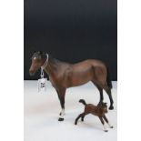 Beswick ceramic Horse and a Foal, both with Matt finish, Horse stands approx 20cm