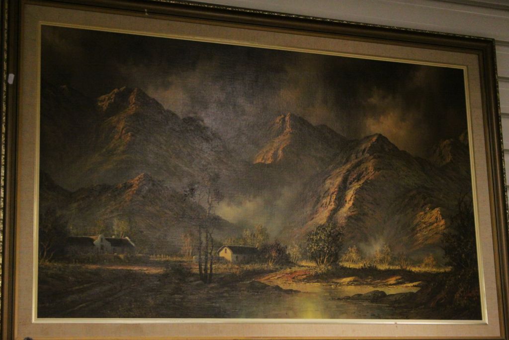 Large framed Oil on board South African Landscape featuring the Dulstroom Mountains & signed "