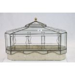 Octagonal leaded Glass Terrarium with stone base & Brass ball finial, measures approx 59 x 40 x 17cm
