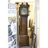 18th century Eight Day Oak and Mahogany Longcase Clock, the square brass dial with seconds dial