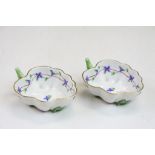 Pair of Herend ceramic Floral decorated dishes with handles & numbered 680/PBG, each one approx 10.