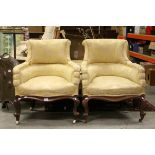 Pair of 19th century Mahogany Framed Tub Armchairs upholstered in matching yellow mustard fabric,