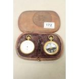 Leather cased 19th Century Pocket Compensated Barometer & Compass set by "Dollond London", Pocket