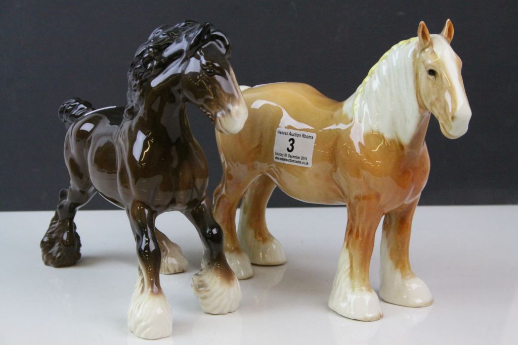 Two Beswick ceramic Shire Horses to include; 818 Palomino by Arthur Gredington